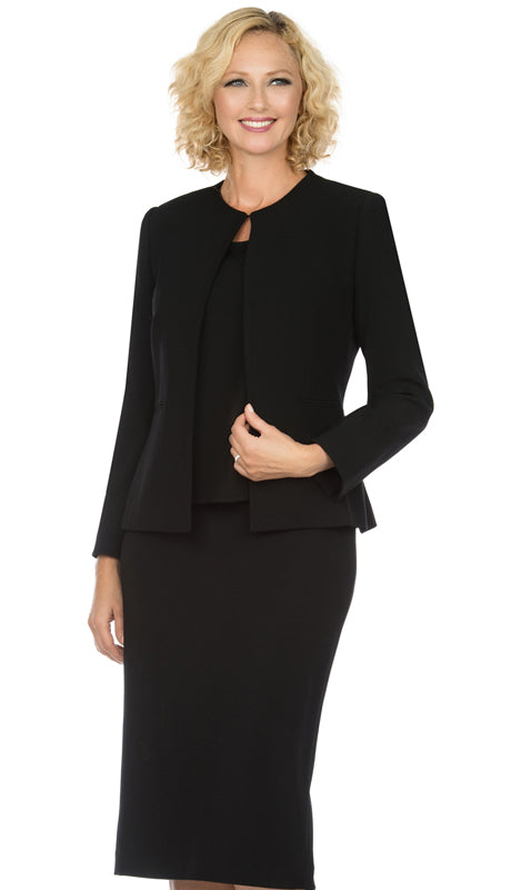 Giovanna S0721-BLK 3pc Renova Ladies Suit For  With Collarless Jacket