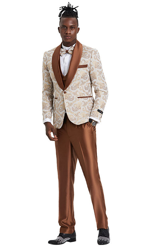 Tazzio Mens Suit M385SK-BRN