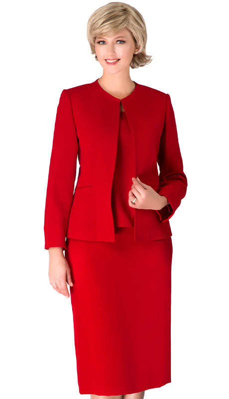 Giovanna S0721-RED 3pc Renova Ladies Suit For  With Collarless Jacket