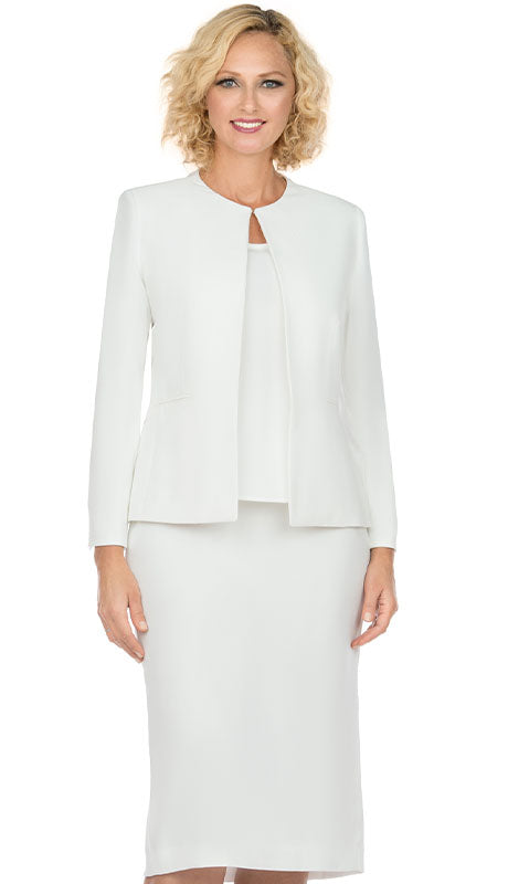 Giovanna S0721-WHT 3pc Renova Ladies Suit For  With Collarless Jacket