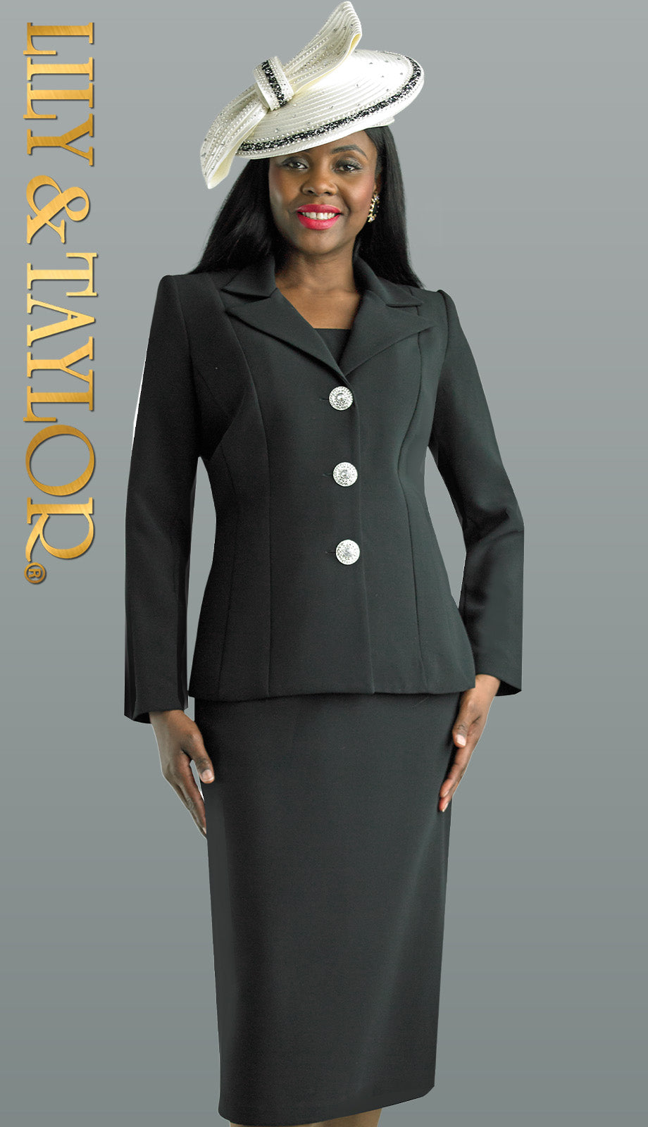 Lily And Taylor 3895-QS 2pc Novelty Crepe  Suit With Offset Buttons