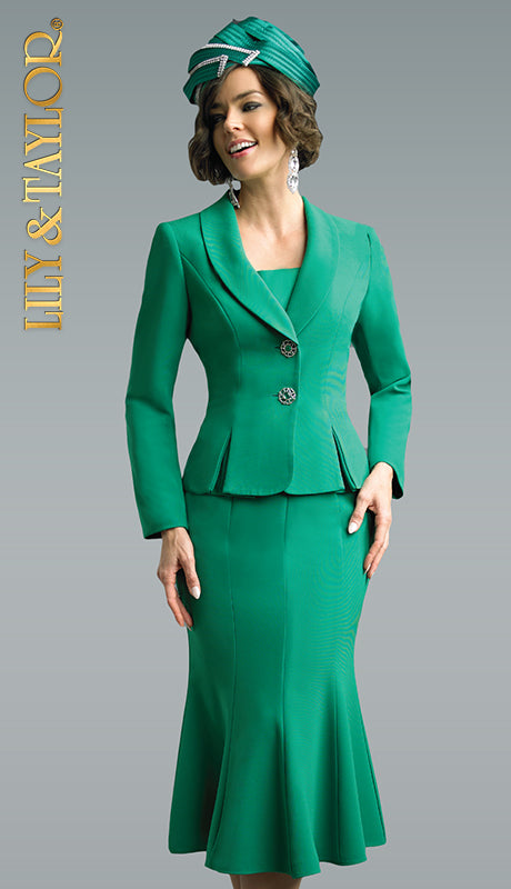 Lily And Taylor 2834-EMR-QS  Skirt Suit