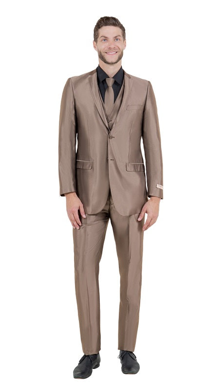 TAZZIO Mens Suit-M163S-03-DK. TAUPE