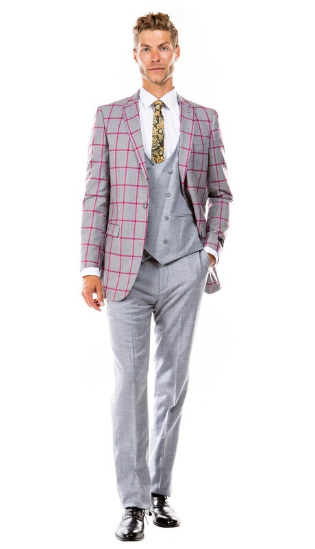 TazZio Mens Suit M285H-02-GRAY/RED
