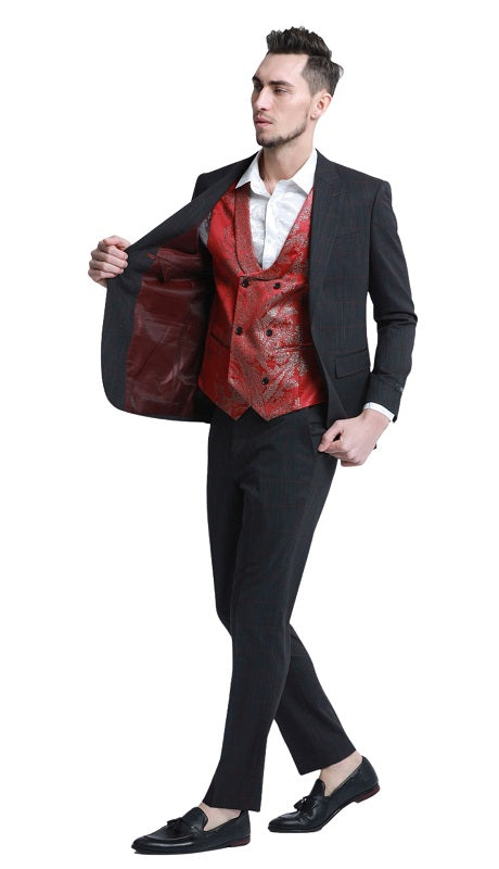 Tazzio Mens Suit-M339SK-02-CHARCOAL-BURG
