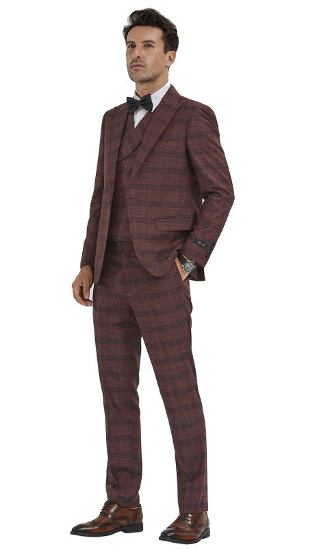 Tazzio Mens Suit M354SK-02-BURG