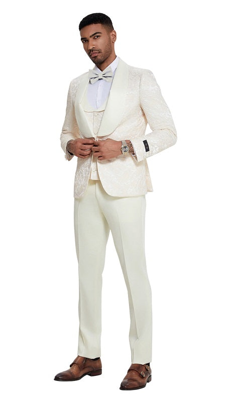 Tazzio Mens Suit-M408SK-01-Ivory